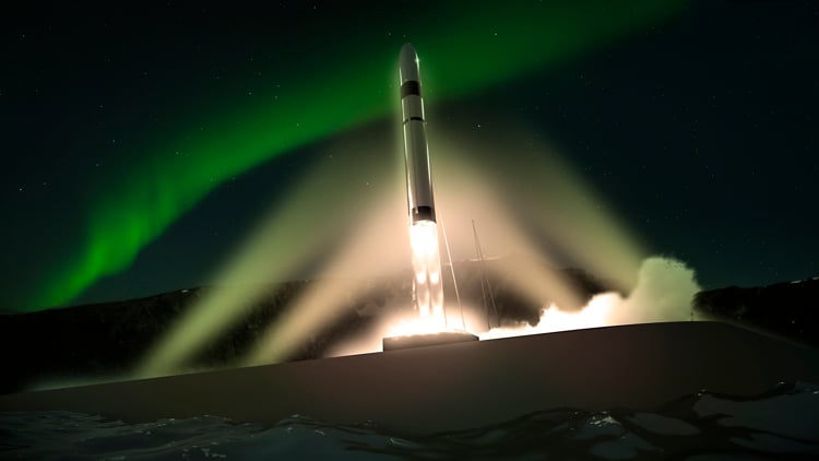 Satellite launch from Andøya and Northern Lights. Credit: Andøya Space