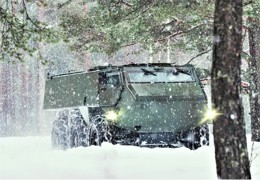 Patria Military vehicle during winter.