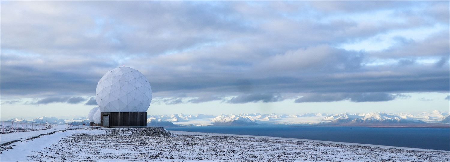 Large space KSAT ground station, covered in snow, at Svalbard, Norway