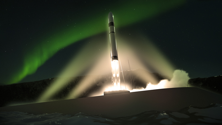 Satellite launch from Andøya and Northern Lights. Credit: Andøya Space