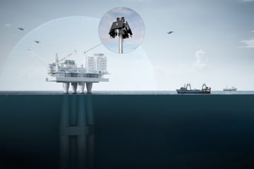 Illustration image of a platform with droneradars installed.